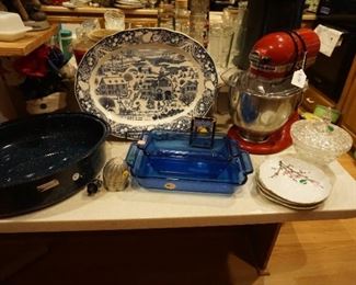 mixer, pyrex, platter, granite roaster
