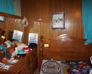 bed, dresser, gloves, hats