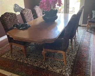 Dining room table w/ 6 chairs, hand made made in India wool rug - 8' X 12'.