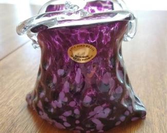 For Bird Brain Handblown Art Glass Purse Vase Czech Republic
