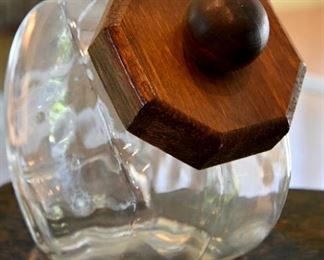 glass and wood cookie/candy jar