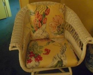 WHITE WICKER ARMCHAIR $100 (2 available)