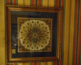 FRAMED ART Embroidered Panel - Beautiful frame $125 each - 2 available