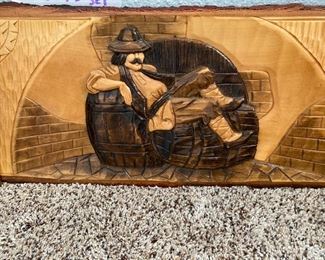 hand carved wood art piece
