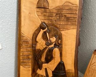 hand carved wood art piece