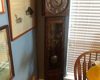 Rare Tiger Oak  Craftsman style Pedestal Case clock