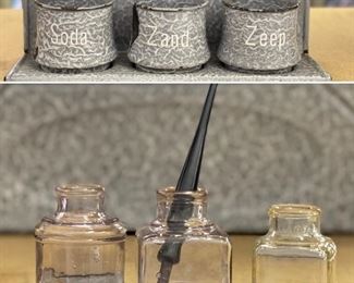 Enamelware Laundry Rack and Ink Bottles and Pen