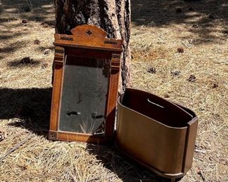 Eastlake style mirror and wood magazine holder
