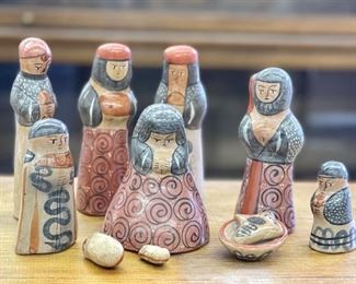 Hand Painted Mexican Clay Nativity Set