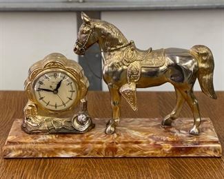 Vintage "United Self-Starting" Mantle Horse Clock w/ Bakelite Base