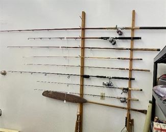 Nice selection fishing/sturgeon rods - antique paddle