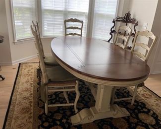 Dining Table w/ 1  Leave & 8 French Style Ladder Back Chairs