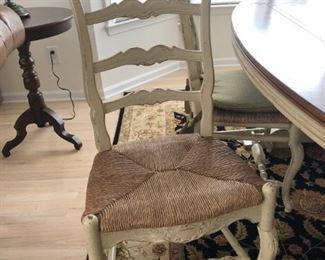 Dining Table w/  1 Leave & 8 French Style Ladder Back Chairs