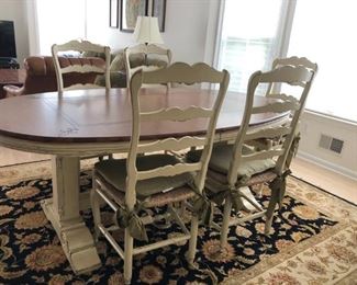 Dining Table w/  1 Leave & 8 French Style Ladder Back Chairs