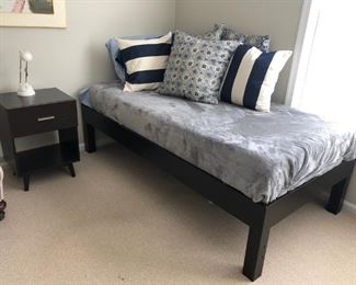 Twin Bed, Pillows, Side Table