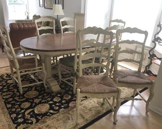 Dining Table w/ 1  Leave & 8 French Style Ladder Back Chairs
