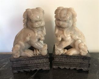Hand Carved Pair Chinese Vintage Foo Dogs Soapstone Bookends 