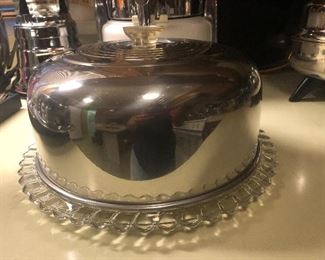 50's chrome cover cake dish glass knob