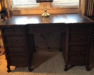 leather inlaid french provincial style kneehole desk
