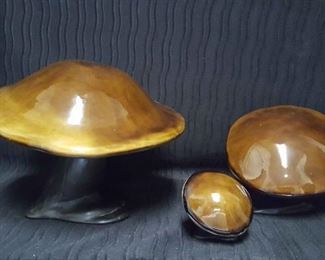 1970s 3 Piece Signed Matching Set of Mushrooms Anthony Freeman McFarlin Art Pottery