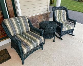 Outdoor Nylon Wicker Set Consisting Of Two Chairs & Occasional Table