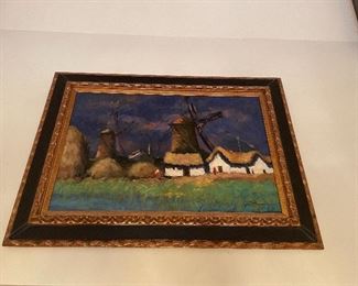SIGNED OIL ON CANVAS WINDMILL 24 X 36" $350