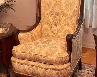 HEAVILY CARVED WALNUT AND INLAID JACOBEN PARLOT SET CHAIR 45 X 28"