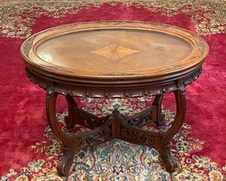 INLAID CARVED TRAY TOP COFFEE TABLE $225