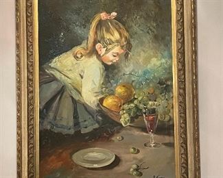 A. NEWMAN OIL ON CANVAS GIRL WITH FRUIT 37 X 25" $275