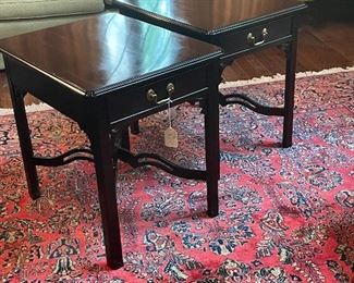 PAIR CHERRY CHIPPENDALE LAMP TABLES BY STATTON $450