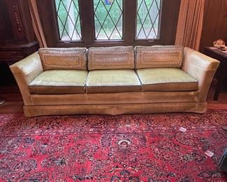 MID CENTURY LIME GREEN CRUSHED VELOUR SOFA 92" $450