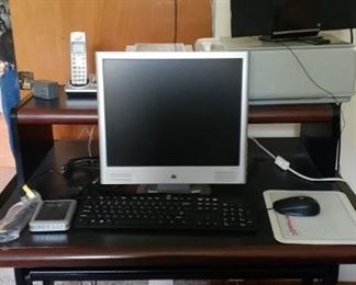 Computer desk, monotor & keyboard