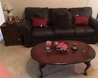 Leather sofa, end table, coffee table