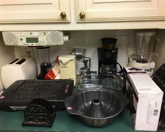 Coffee pot, grill, toaster, can opener, blender