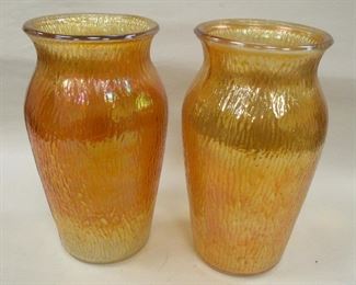 PAIR OF ORANGE CARNIVAL GLASS VASES