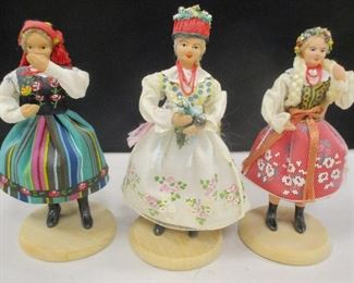 THREE POLISH DOLLS: POLISH REGIONAL DRESS. EACH IS NUBERED. 5" TALL