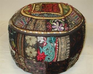 EASTERN TUFFET WITH MULTIPLY EMBRODIERED PANELS. 16" DIAMETER