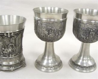 PEWTER: PAIR OF SK DESIGN 95% 5" TALL PEWTER GOBLETS AND 4 1/8" FOOTED CUP