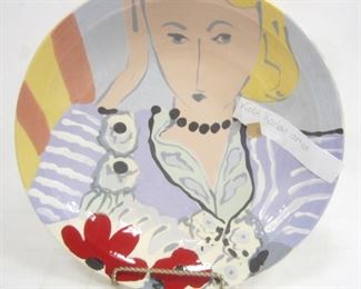 KARON KOZLOW LARGE PORCELAIN PLATTER. 15" DIAMETER