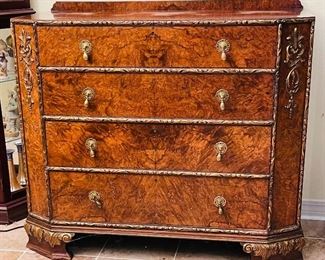 $345$345  •  #1.  1940s Italian style chest • burlwood doors, mahogany top and gilt wood • 36high 42wide 20deep