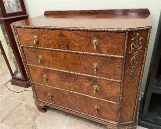 $345  •  #1.  1940s Italian style chest • burlwood doors, mahogany top and gilt wood • 36high 42wide 20deep