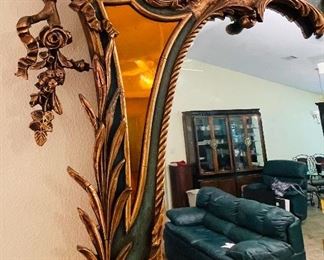 $295 •  #3.  Italian style rococo mirror with Rams head on edges and straws and shells• 51high 69wide