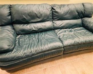 $275  •  #4.  Leatherette green sofa and loveseat set  • sofa: 38high 91wide 37deep  • Loveseat 38high 61wide 37deep