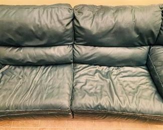 $275  •  #4.  Leatherette green sofa and loveseat set  • sofa: 38high 91wide 37deep  • Loveseat 38high 61wide 37deep