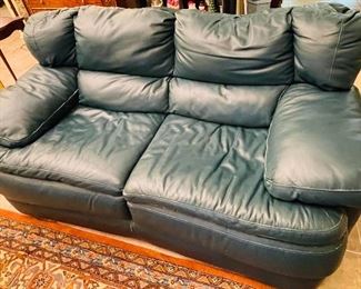 $275  •  #4.  Leatherette green sofa and loveseat set  • sofa: 38high 91wide 37deep  • Loveseat 38high 61wide 37deep