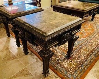 $325  •  #6.  Mediterranean granite topped living area table 3piece set  • Coffee table: 24 high 42 wide 42 deep • Side tables: 28 hi 28 wide 28 deep 