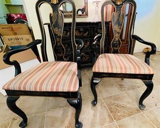 $180  •  #16.  Drexel Asian motif chairs • set of two  • 42 high 21wide 21 deep