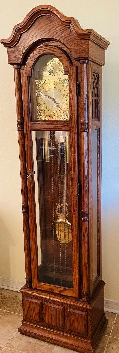 $295   •  #14.  American tall case  clock • nautical theme face • 77high 18wide 11deep