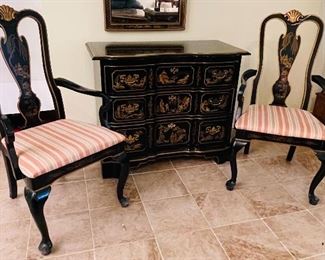 $180  •  #16.  Drexel Chinoiserie black lacquer chairs  • 42 high 21wide 21 deep