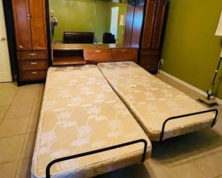 $595•  #25.    Thomasville Modern set includes dresser and Mirror • headboard bolster cabinetry system: 79 high 133wide 18deep  • Mirror: 50 high 31 wide  • long dresser: 30high 66wide 19deep